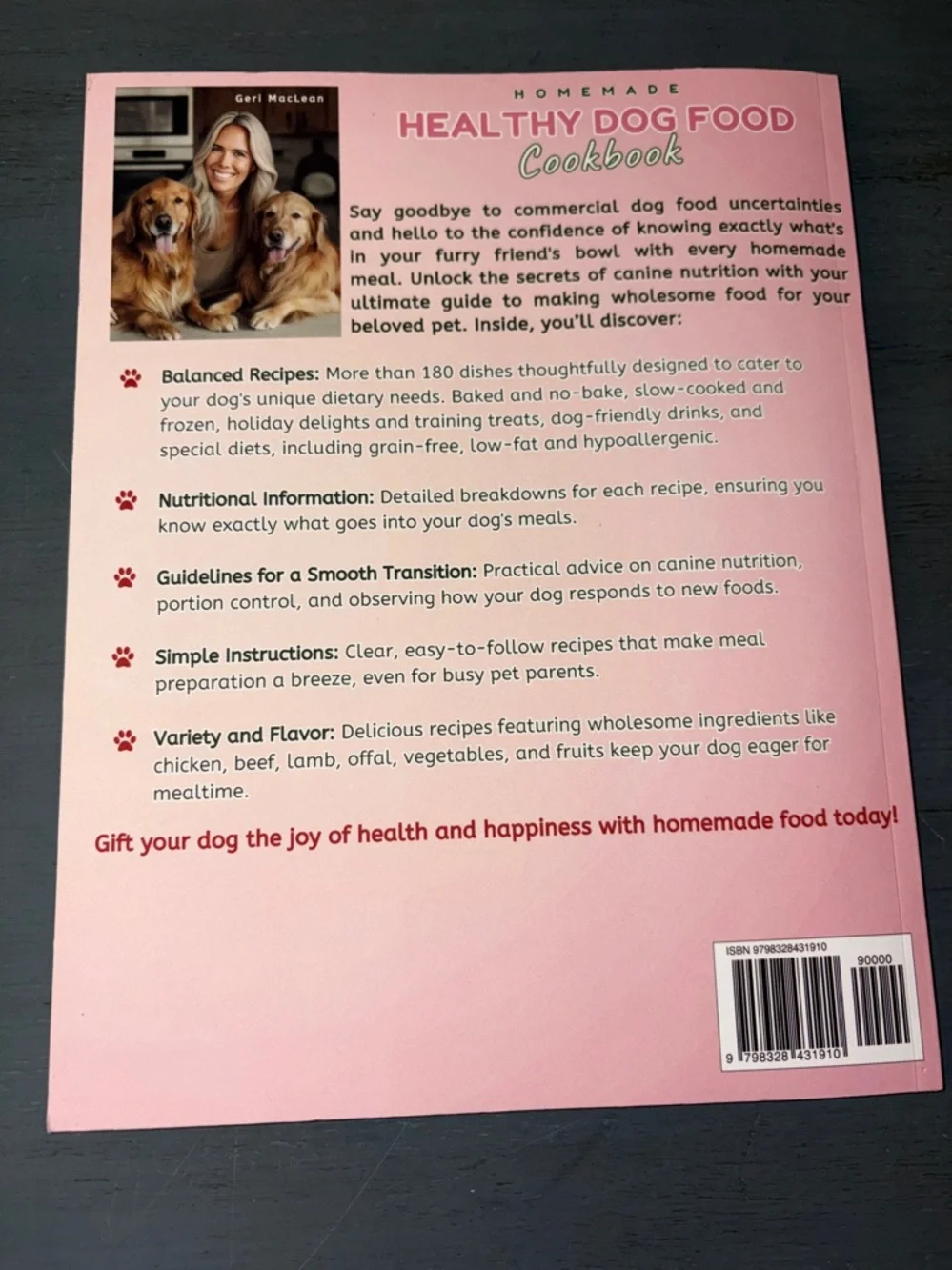 Homemade Healthy Dog Food Cookbook by Geri MacLean- Paperback NWOT